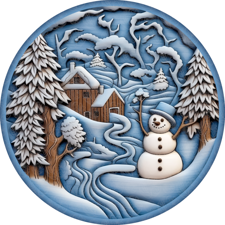 Wood Carving Effect Snowman Winter Scene – GBH21853